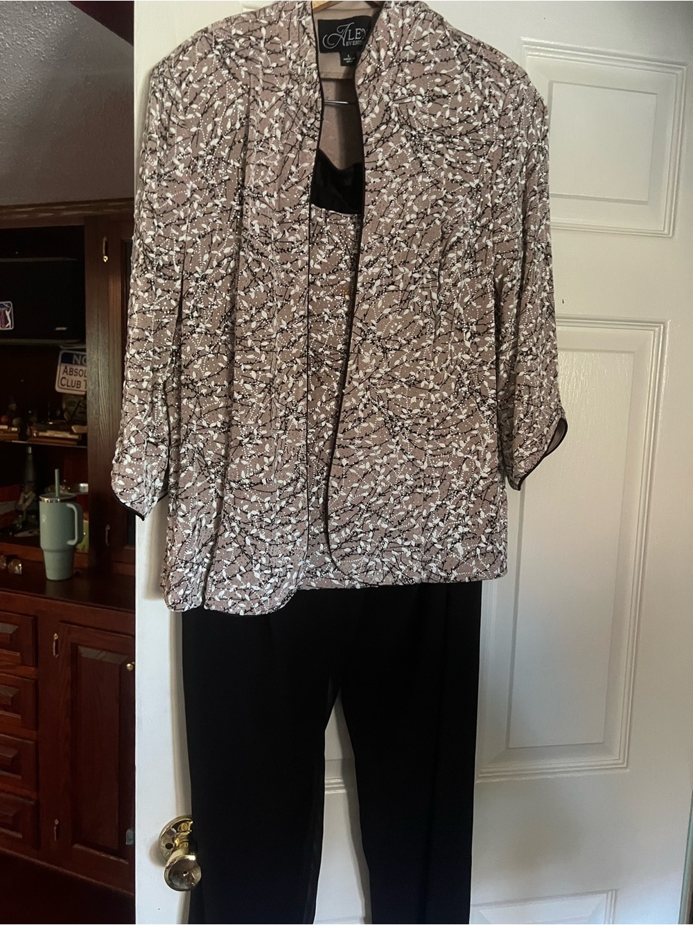 Alex Evenings Taupe and Black Abstract Print Jacket Ensemble